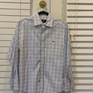 Vineyard Vines Men's Blue and White Plaid Shirt
